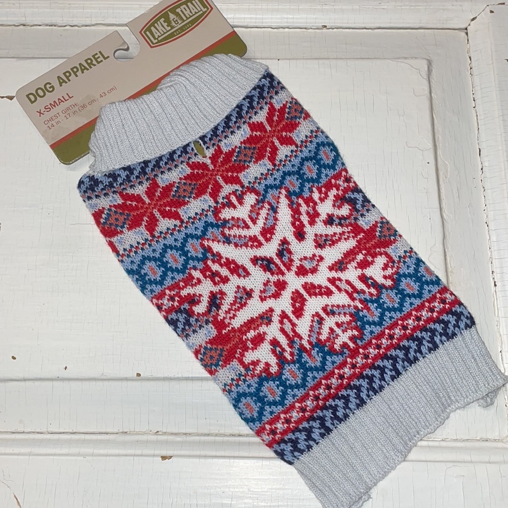 Puppy Dog Knit Sweater Snowflake Pet Clothing Winter Photo 4 Pc Movie Chew Toys - Picture 2 of 10